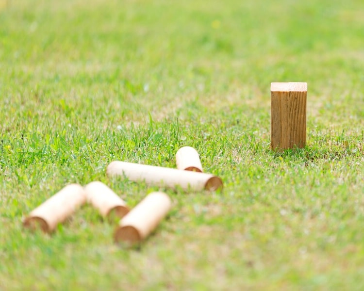 Kubb game in the yard