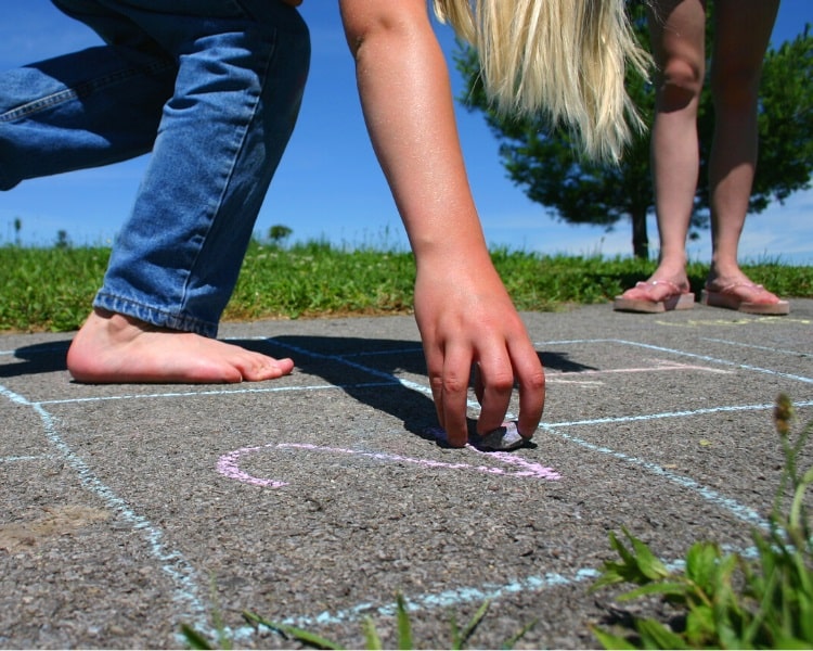 Creating the hopscotch grid with chalk