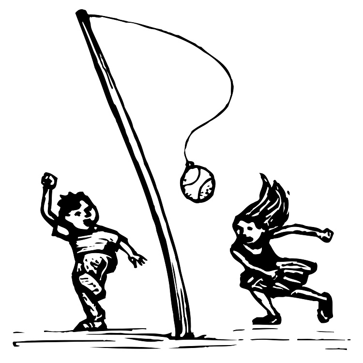 Illustration of a game of tetherball
