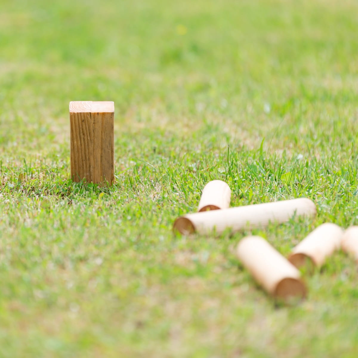 Kubb game in the yard