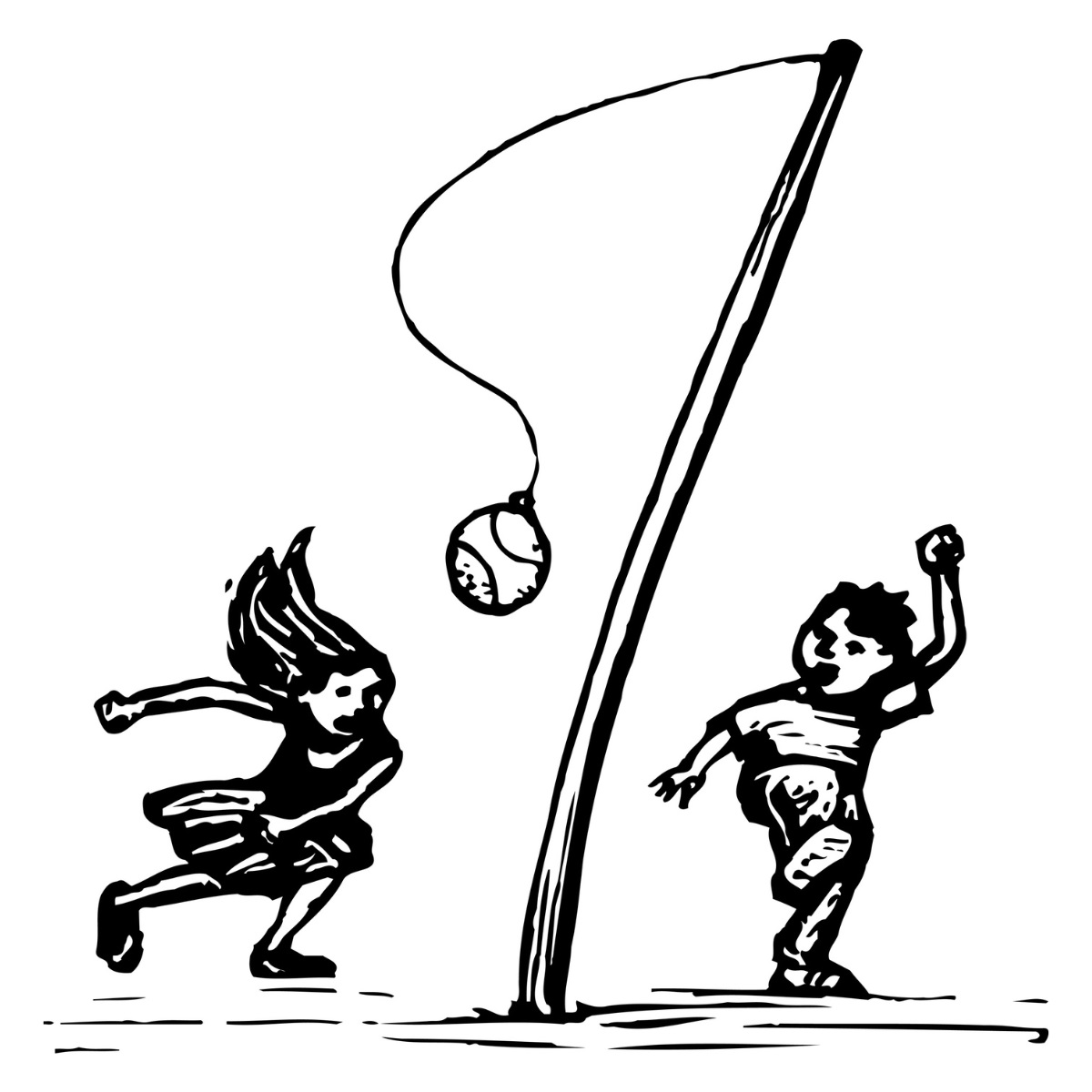 Illustration of a game of tetherball